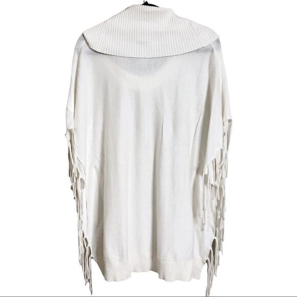 MICHAEL Michael Kors Cream Fringed Cowl Neck Poncho Sweater Size Medium - Picture 4 of 12